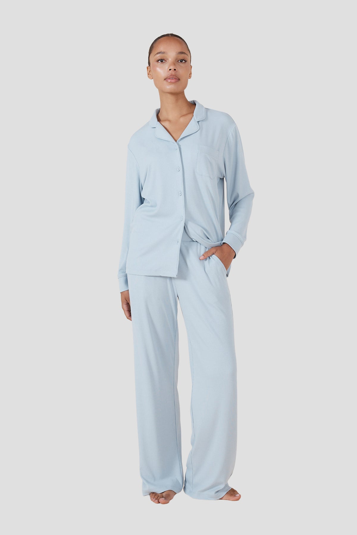 Emilia Ribbed Lounge Pj Set - Powder Blue - image 1