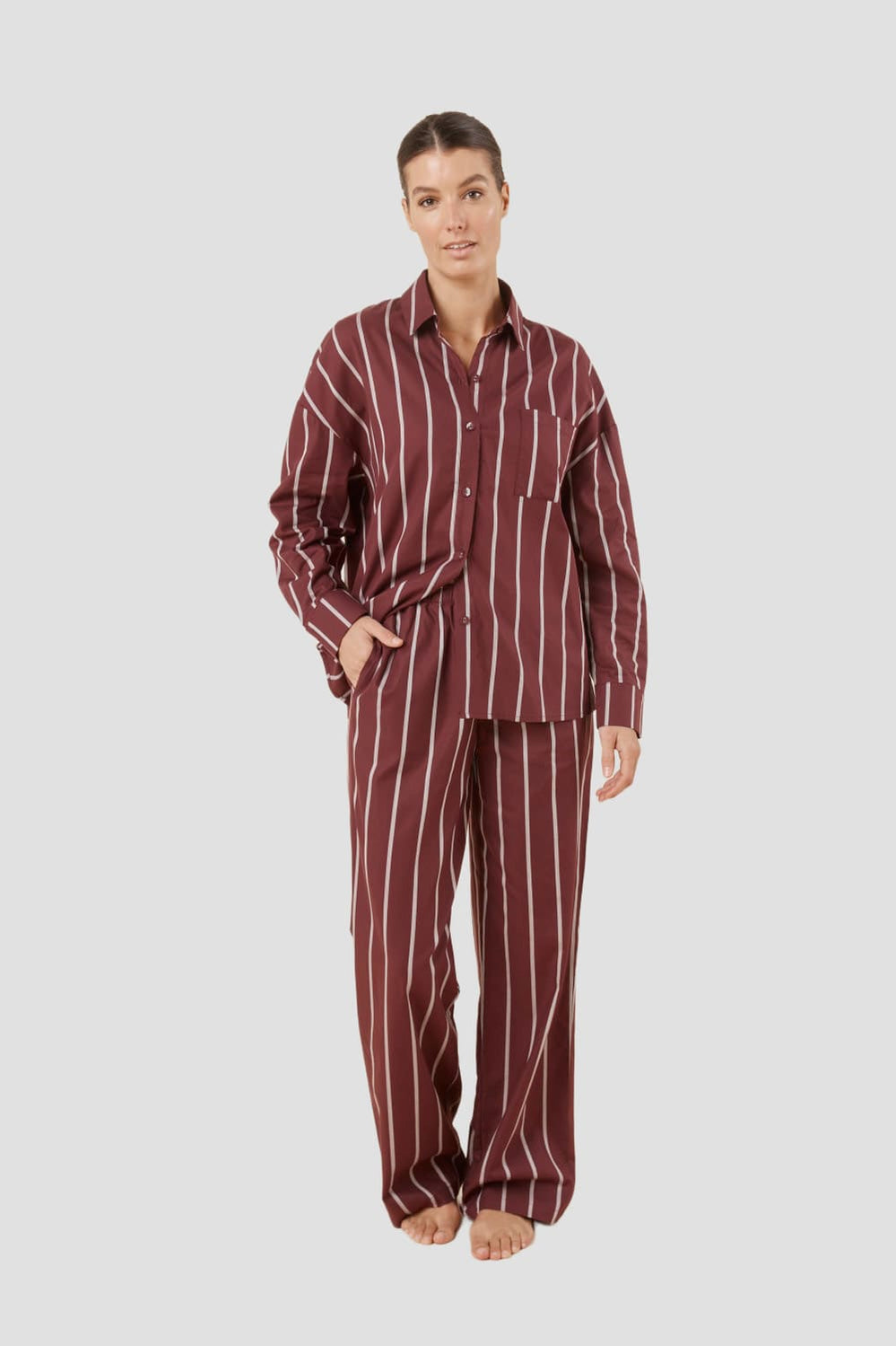 Chloe Cotton Striped Pj Set - Burgundy - image 1