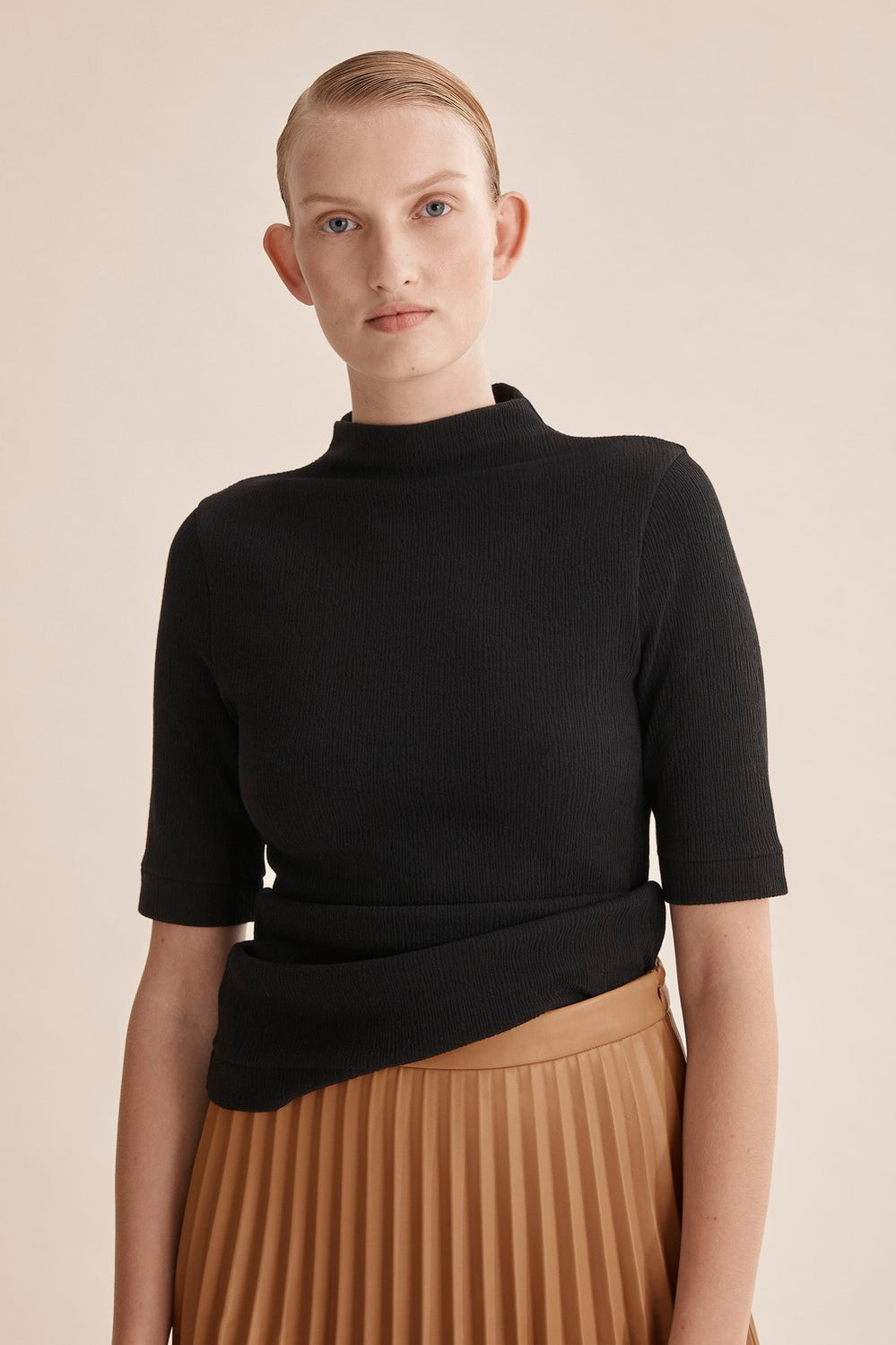 Textured High Neck T-Shirt