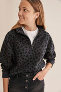 Teen Leopard Crop Zip Through Sweat