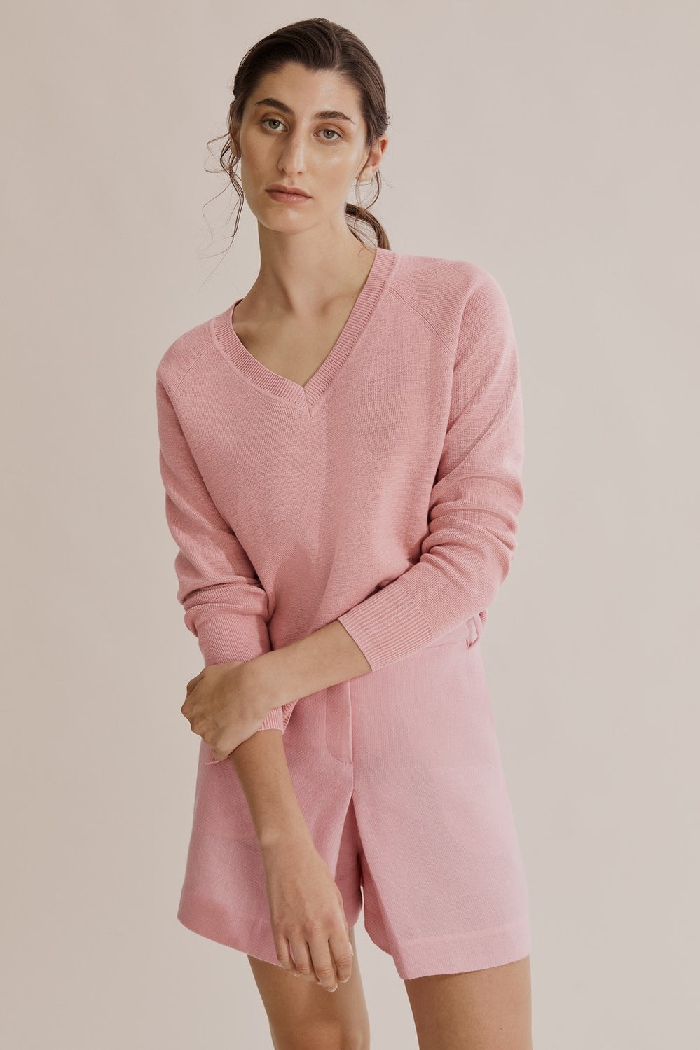 Cotton Linen V-Neck Knit