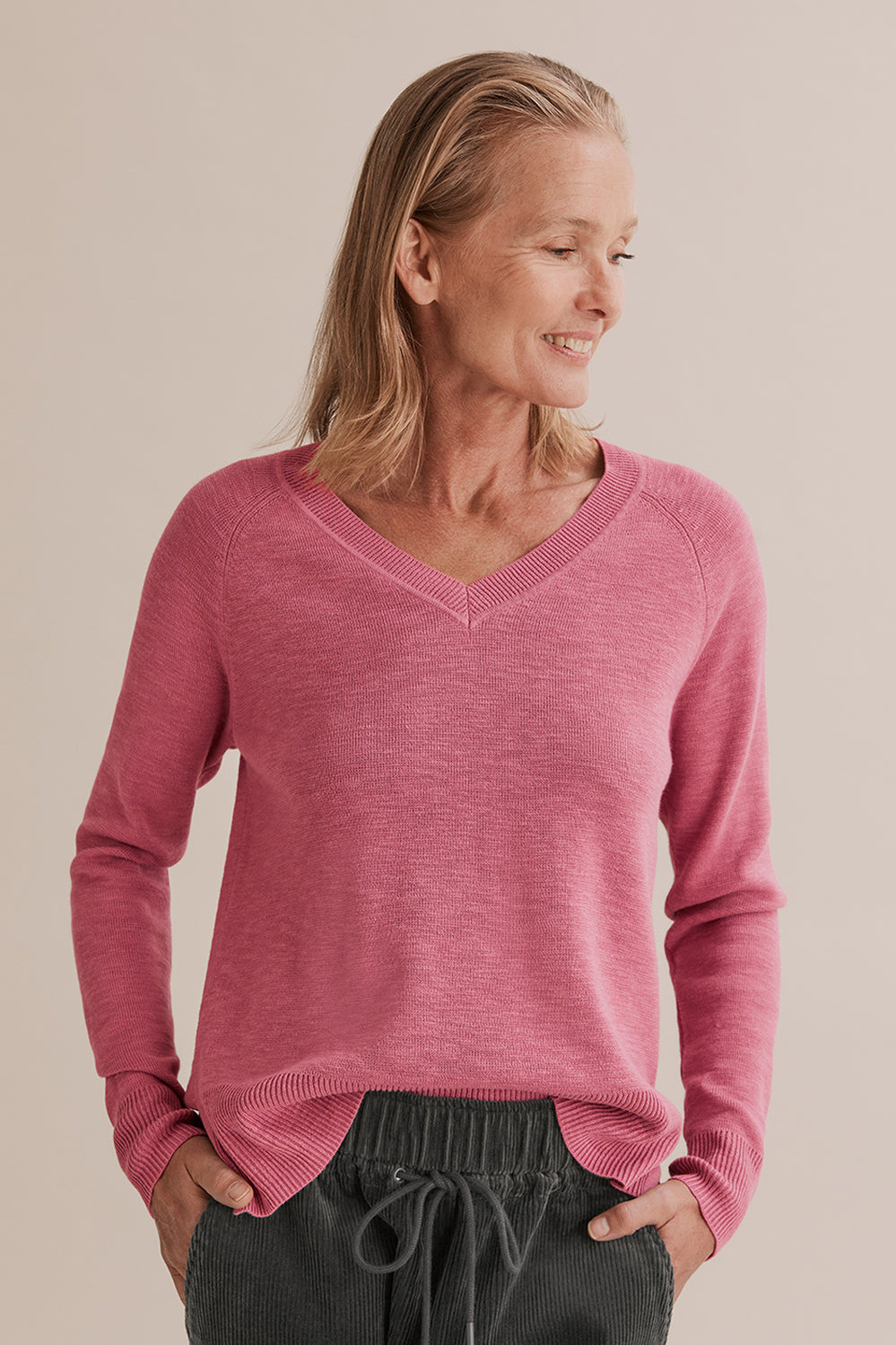 Cotton Linen V-Neck Knit