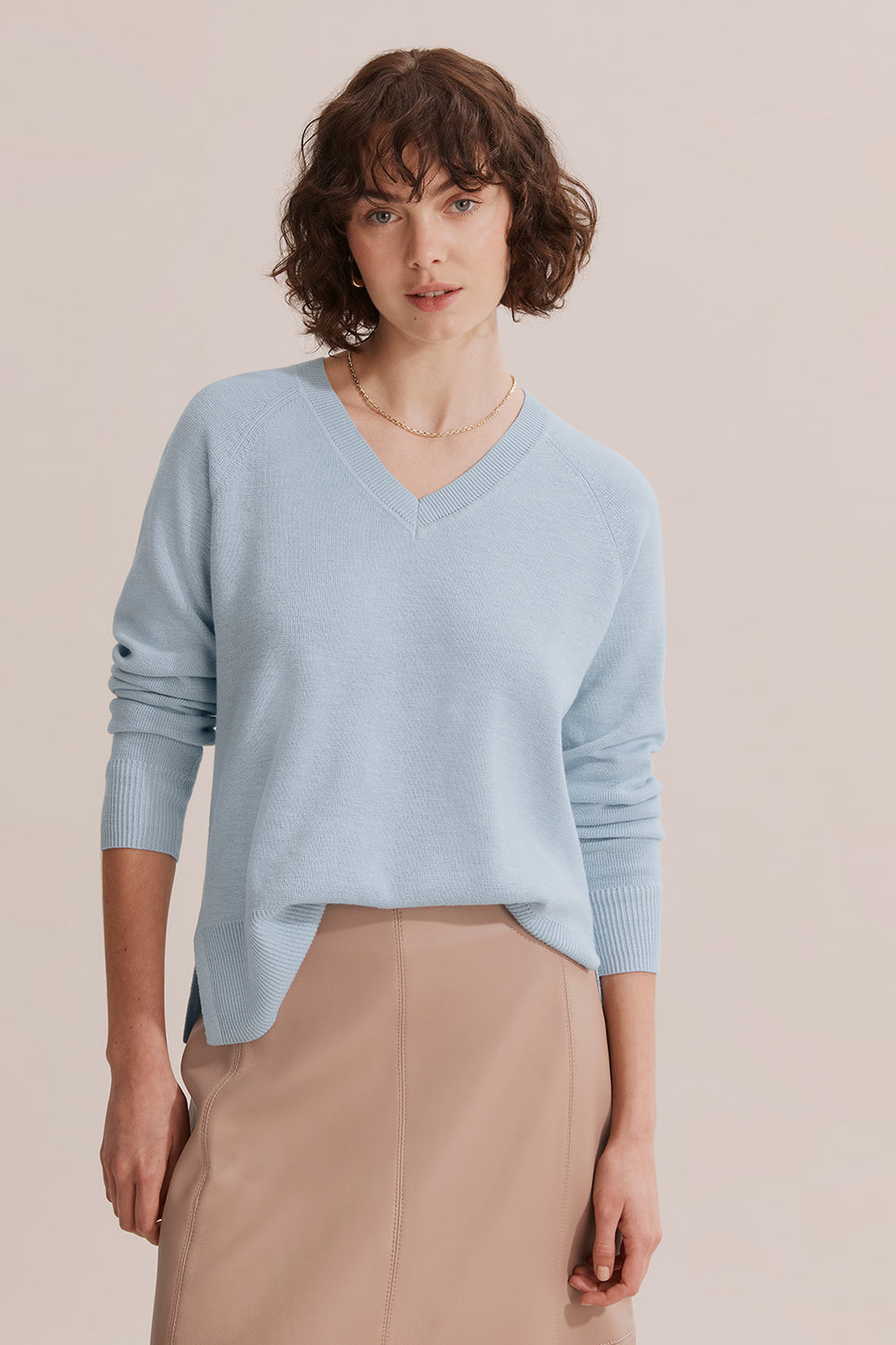 Cotton Linen V-Neck Knit