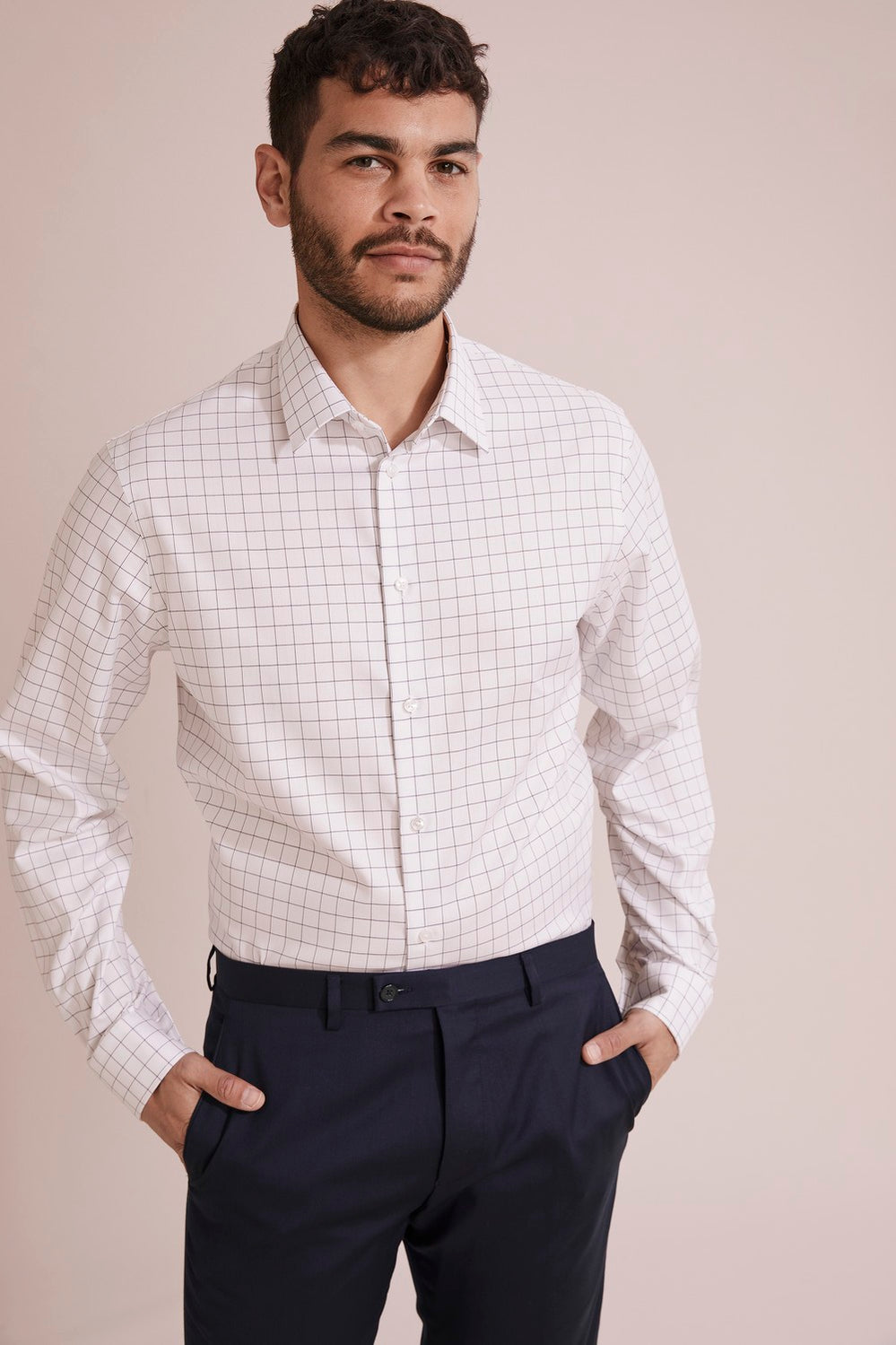 Regular Herringbone Windowpane Travel Shirt