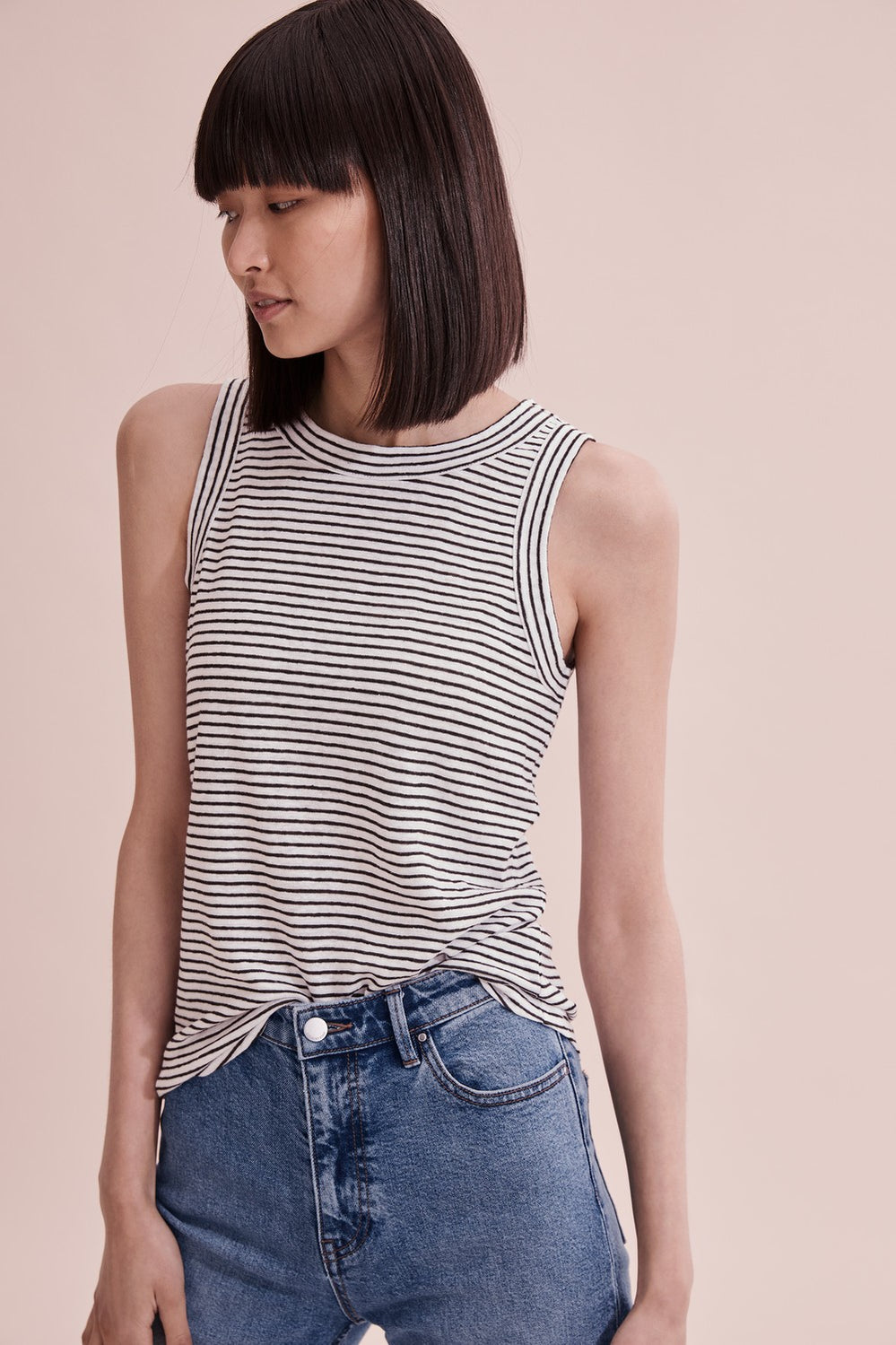 Stripe Jersey Linen Tank