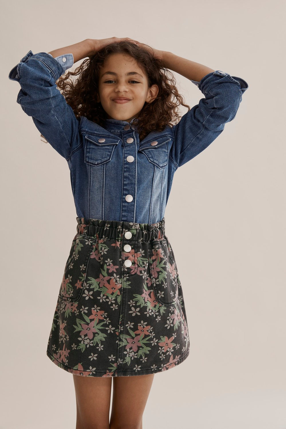 Printed Denim Skirt