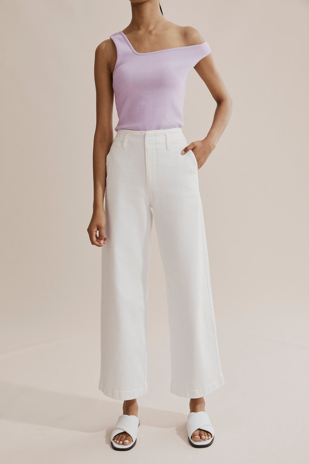 Cotton Blend High Rise Wide Leg Jean