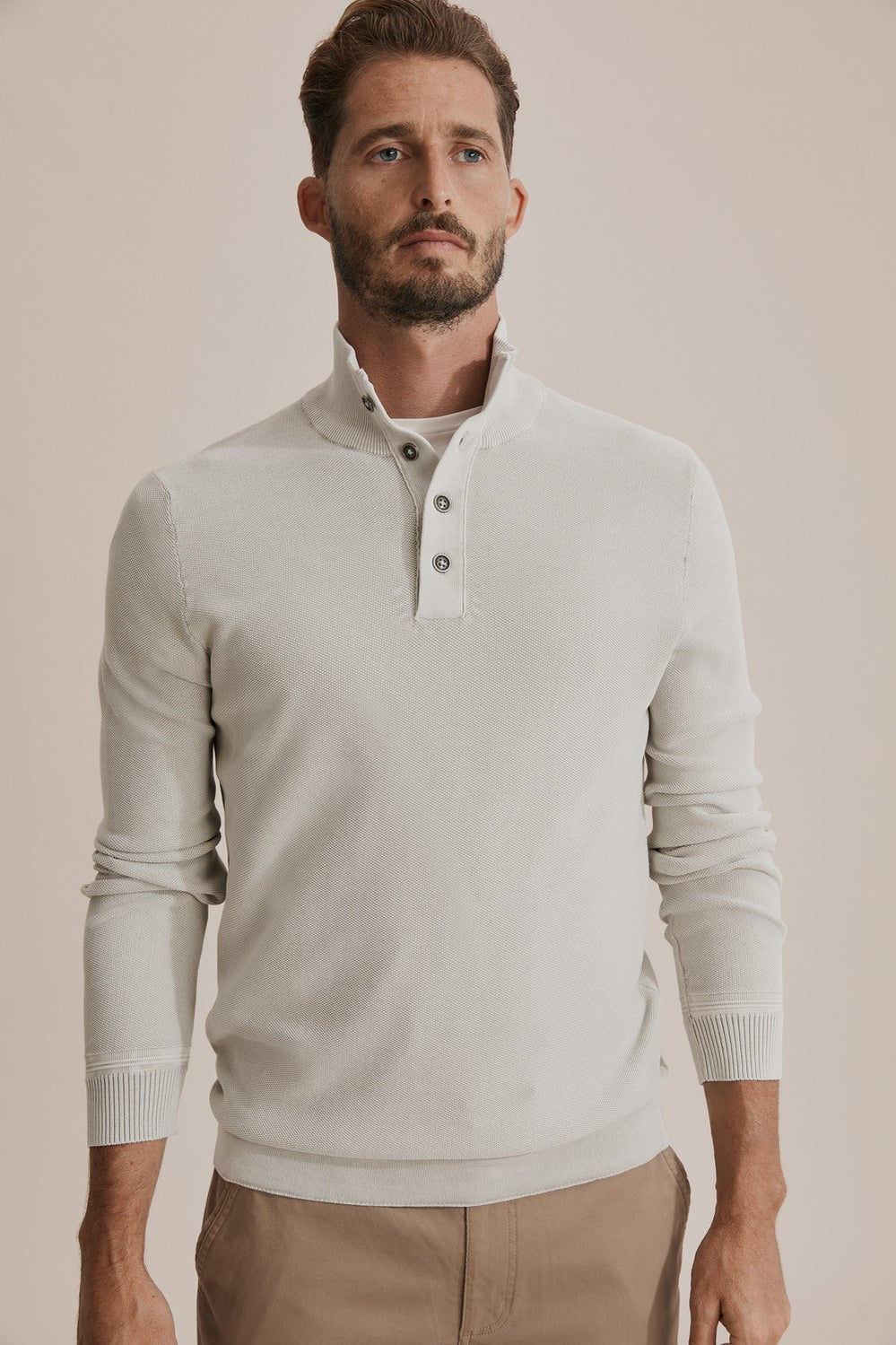 Textured Cotton Mock Neck Knit
