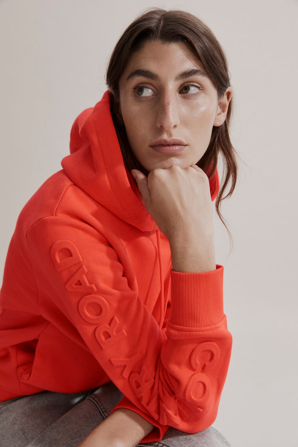 Cotton Embossed Sleeve Hooded Sweat