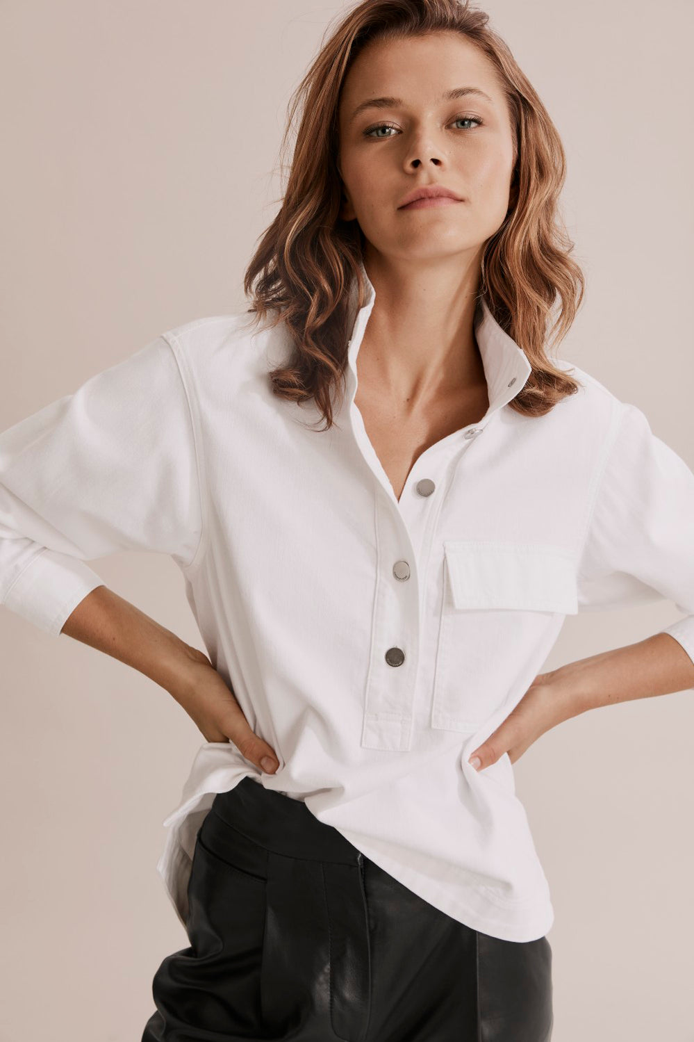 Cotton High Collar Denim Shirt