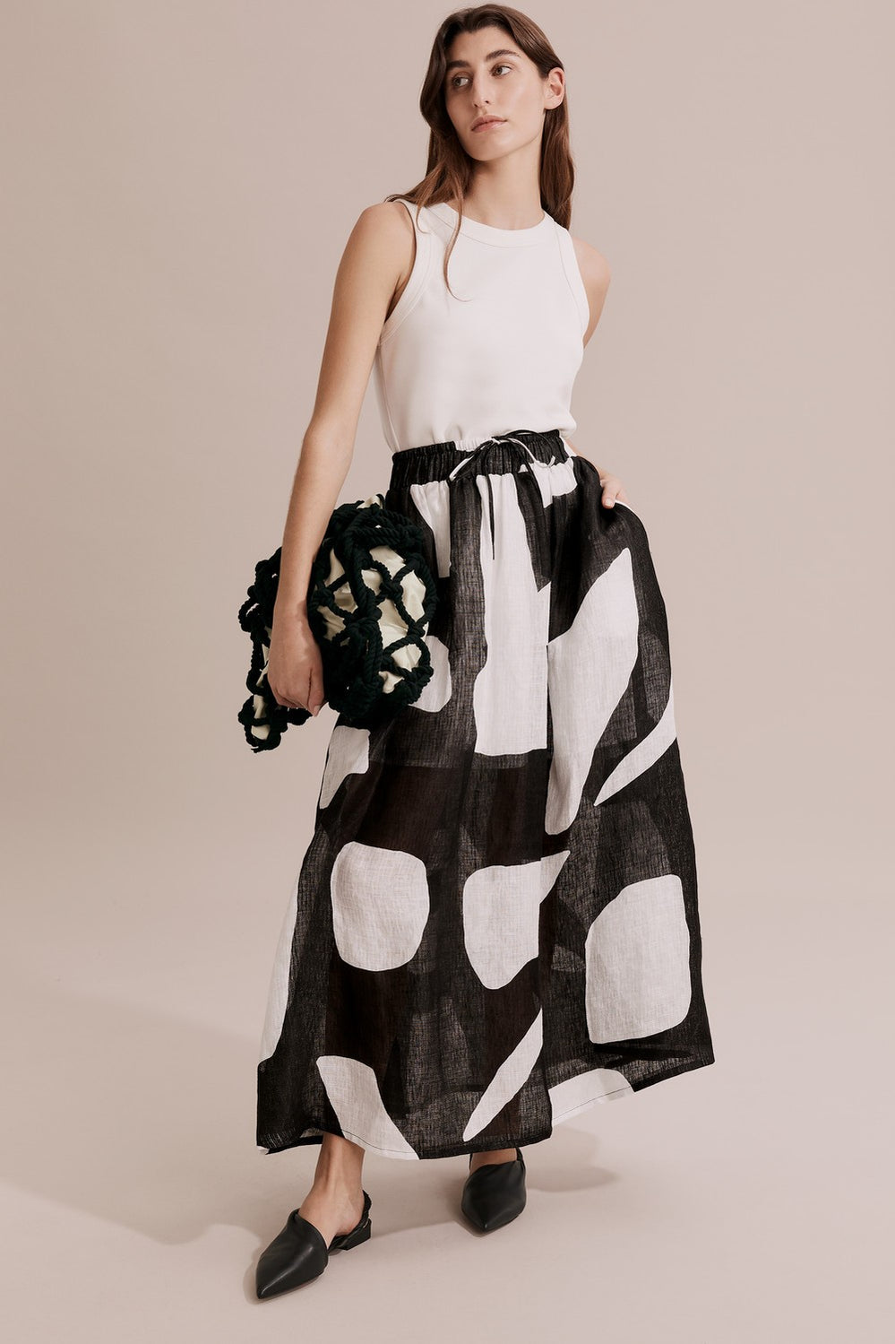 French Linen Texture Full Maxi Skirt
