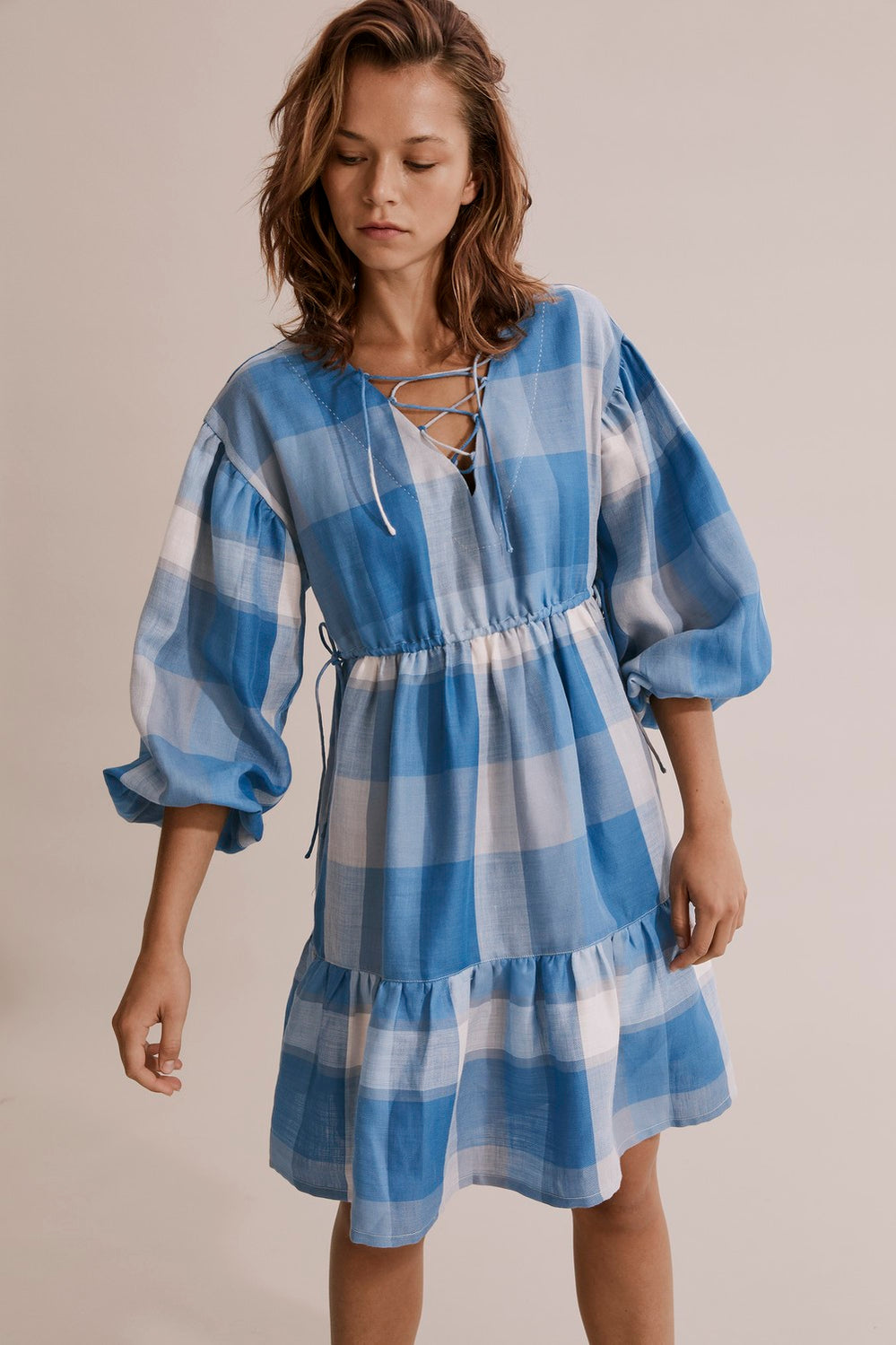 Check Lace Front Dress