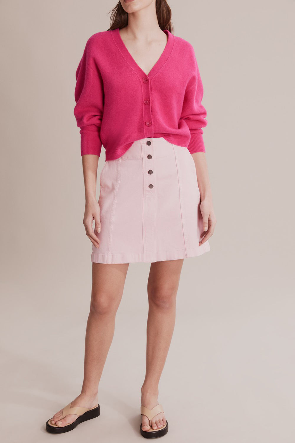 Cotton Button Front Mini Skirt