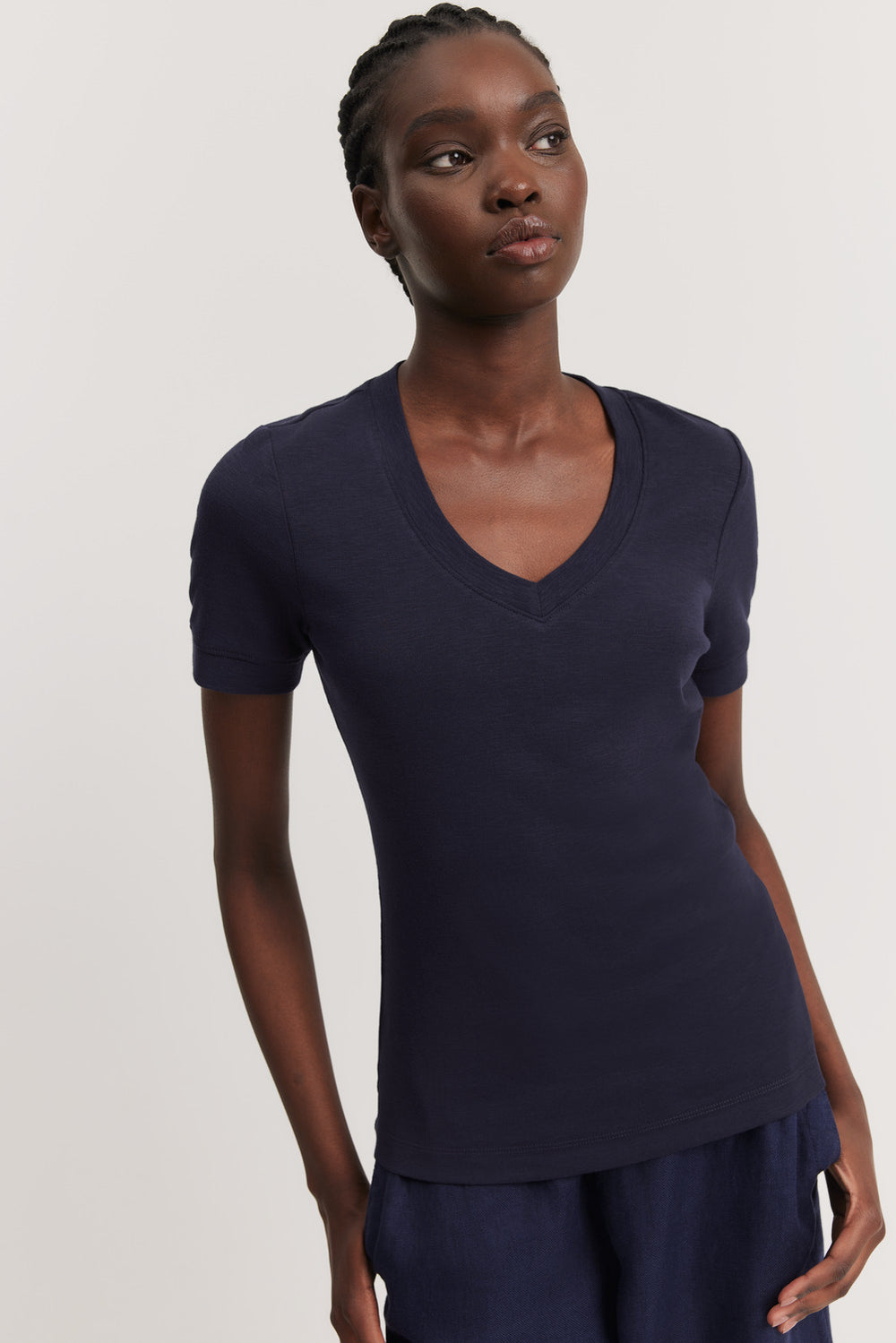 Textured Fitted V-Neck T-Shirt