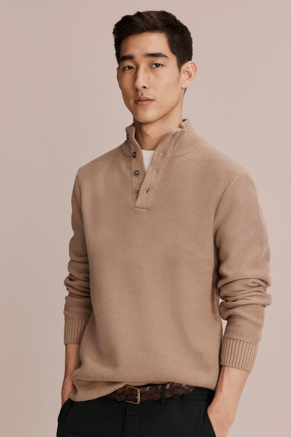 Cotton Textured Mock Neck Knit