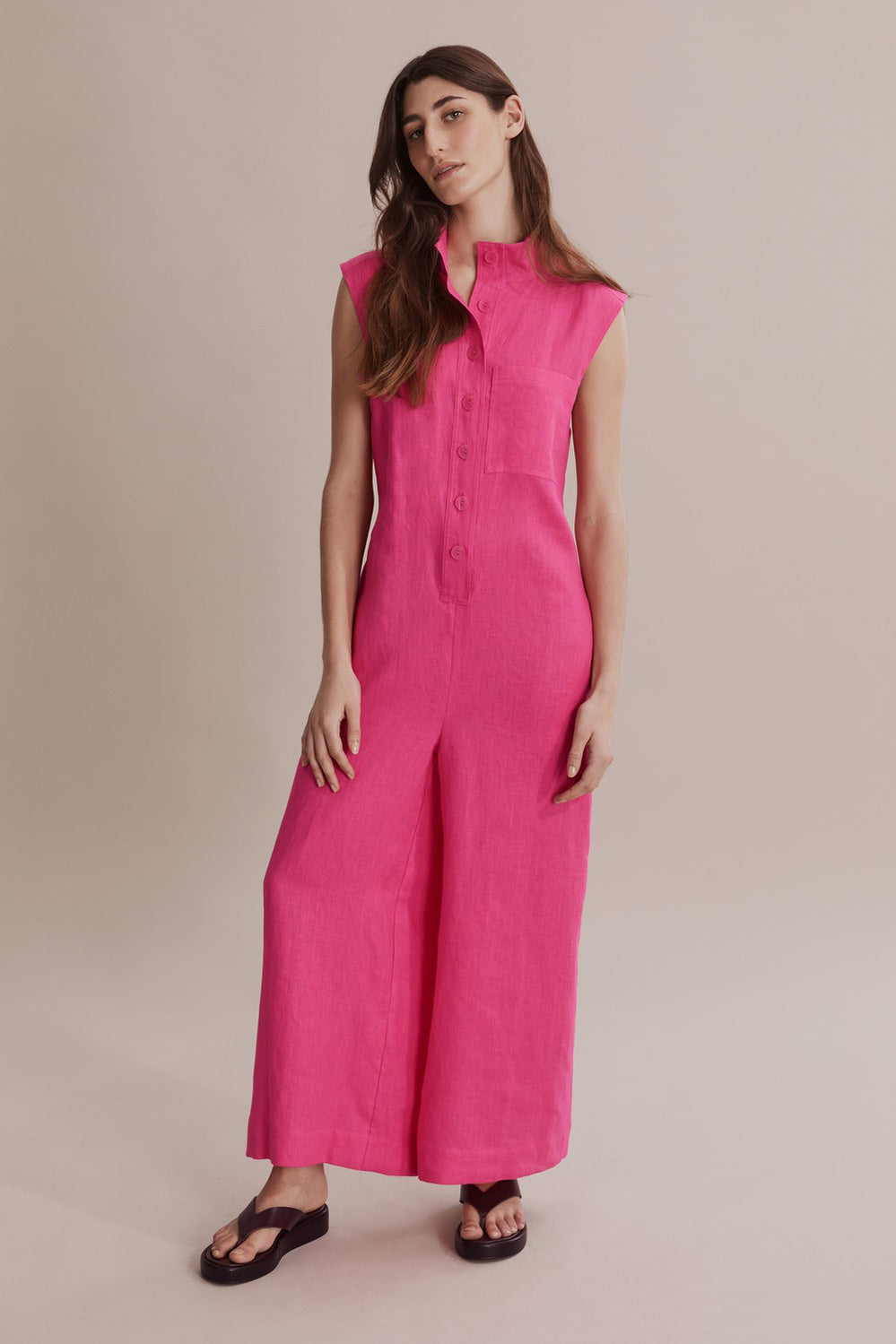 Linen Sleeveless Boiler Suit