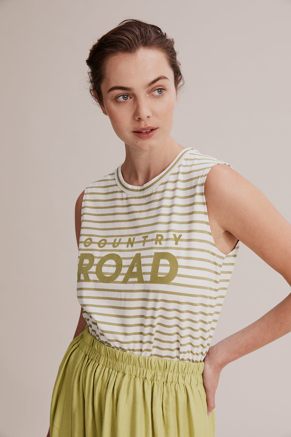 Cotton Stripe Modern Logo Tank