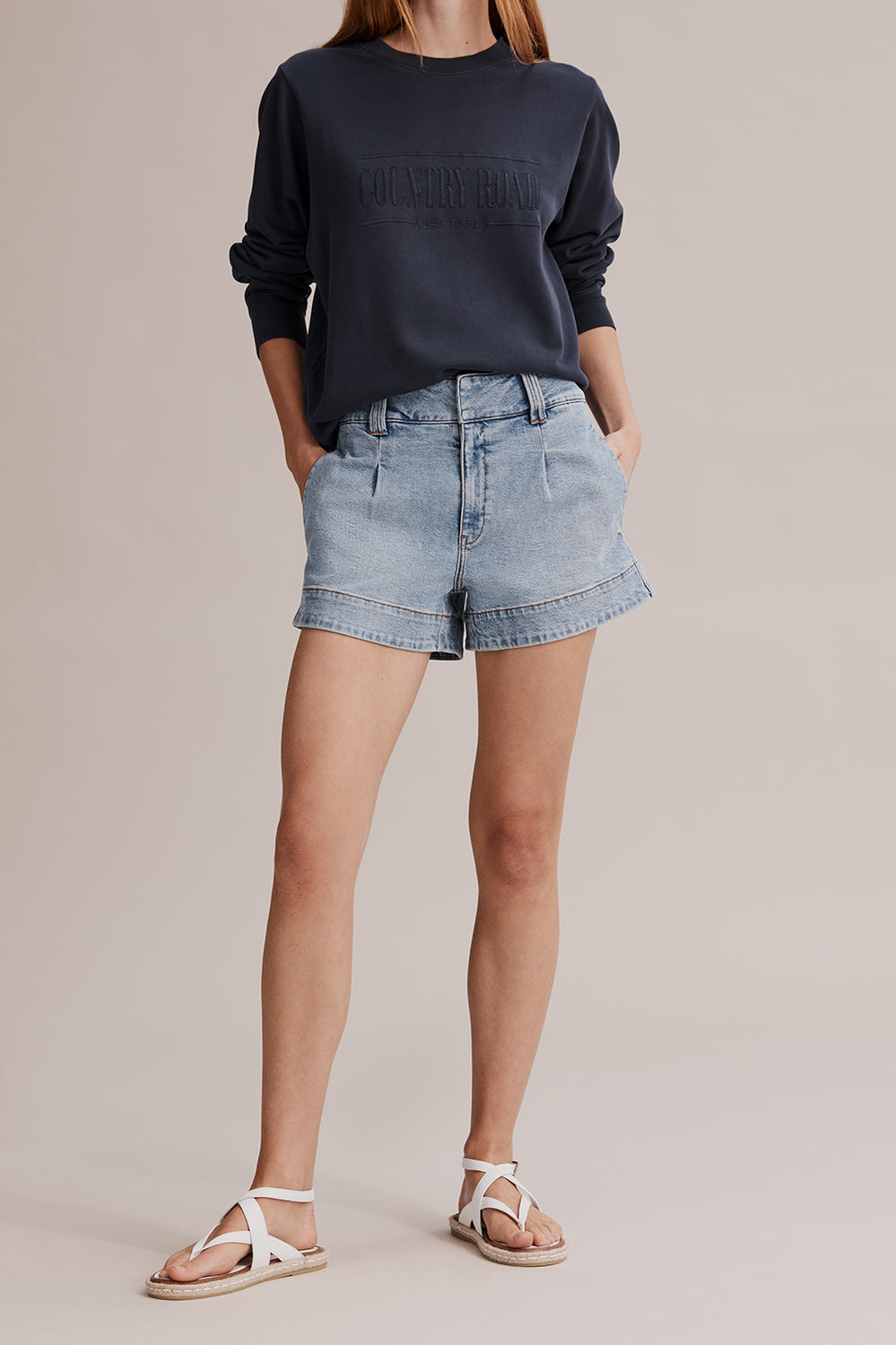 Cotton Denim Pleated Short