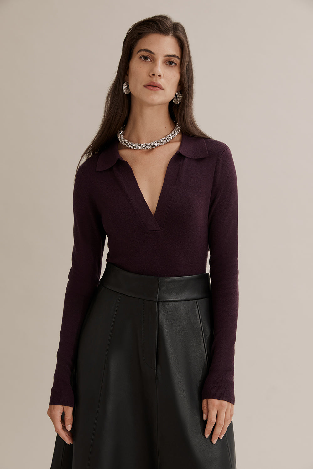 Merino Wool Silk Collared Knit