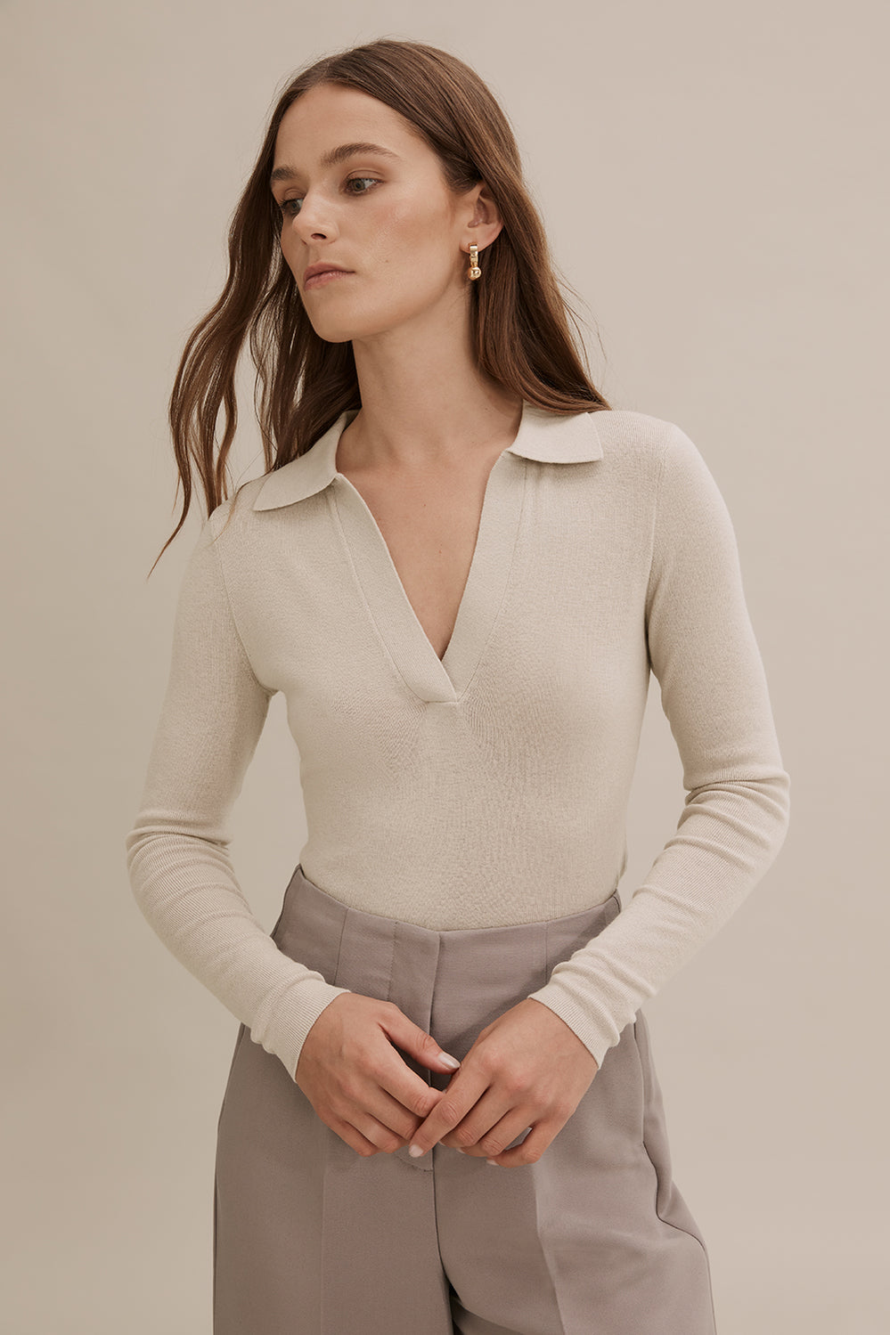 Merino Wool Silk Collared Knit