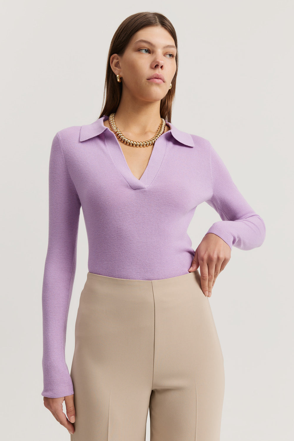 Merino Wool Silk Collared Knit