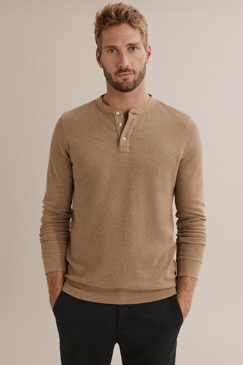 Long Sleeve Waffle Henley