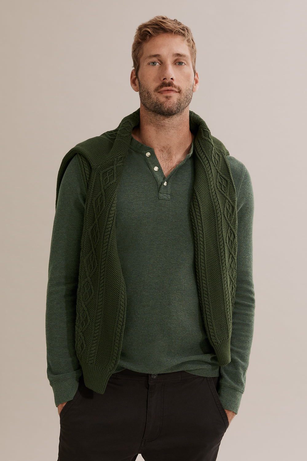 Long Sleeve Waffle Henley