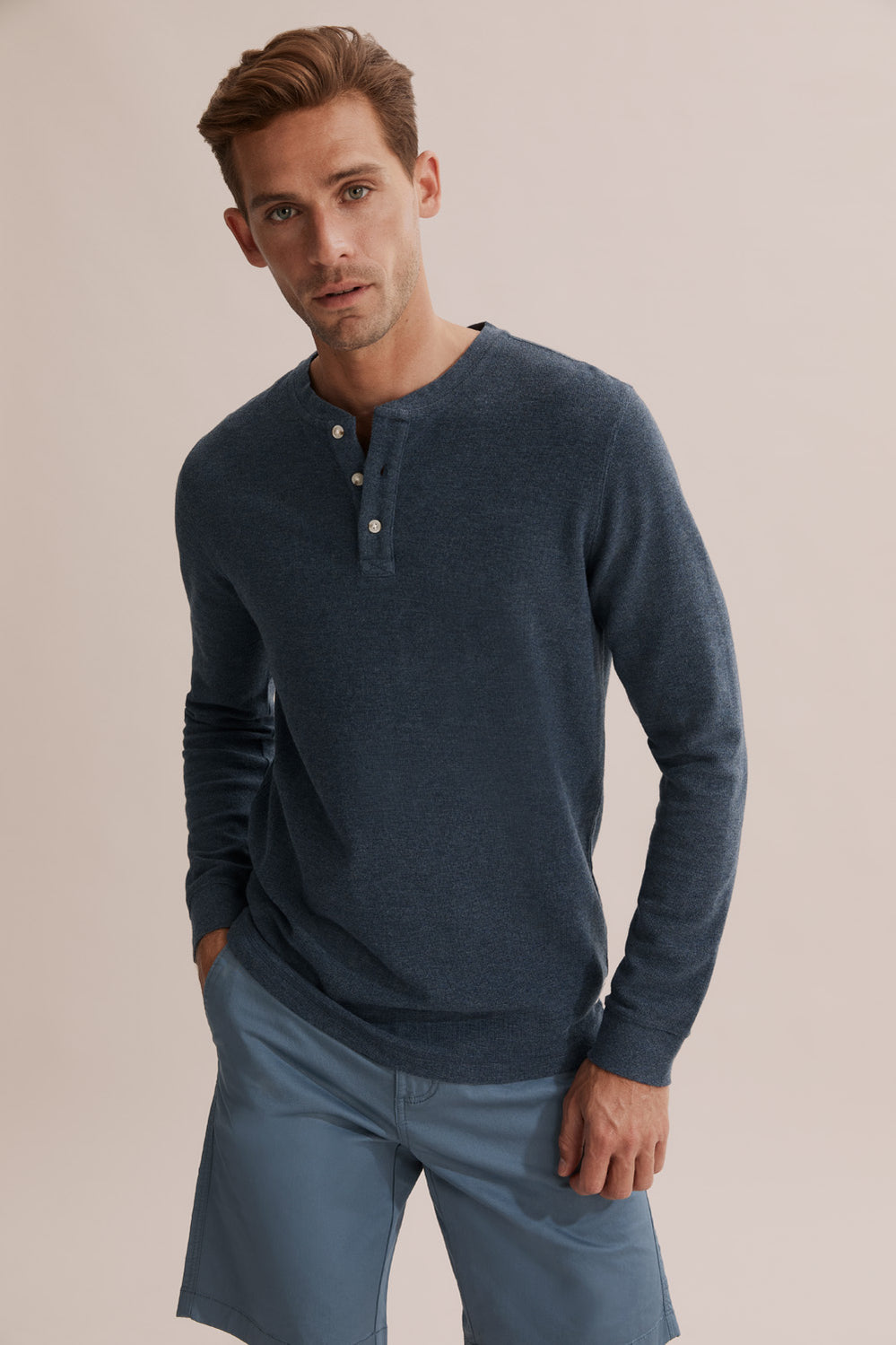 Long Sleeve Waffle Henley