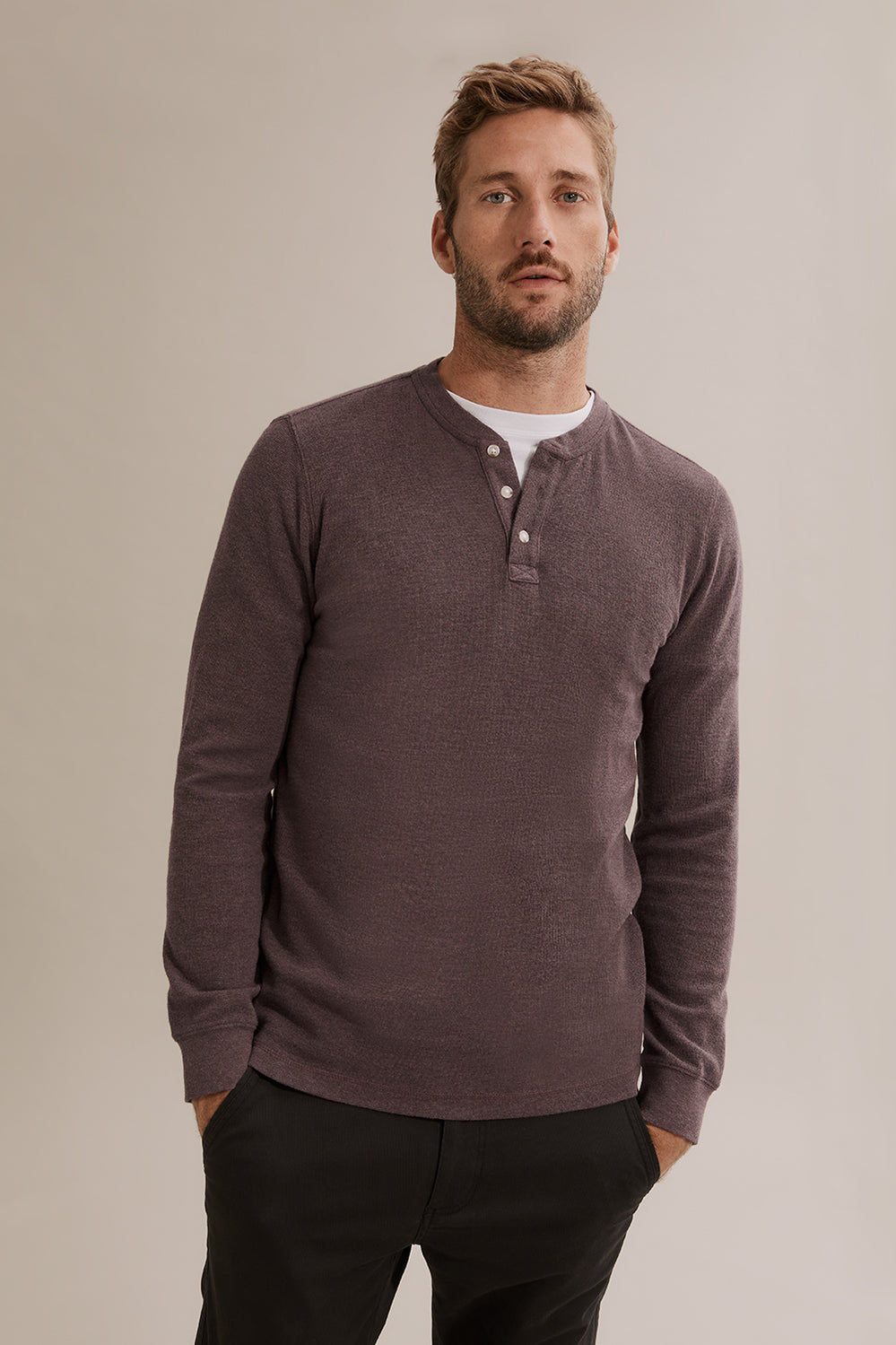 Long Sleeve Waffle Henley