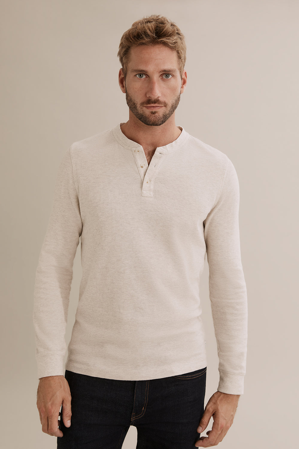 Long Sleeve Waffle Henley