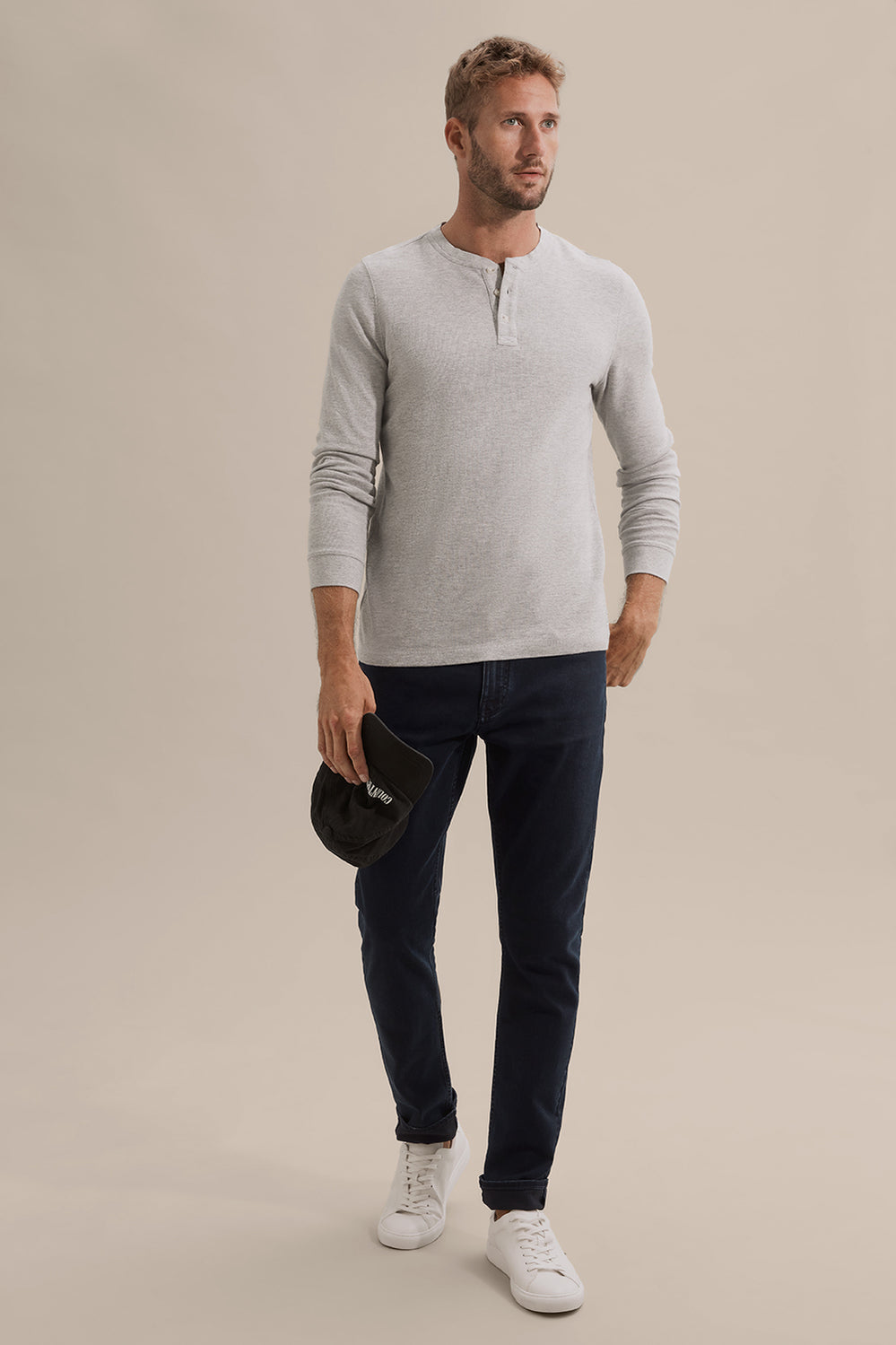 Long Sleeve Waffle Henley