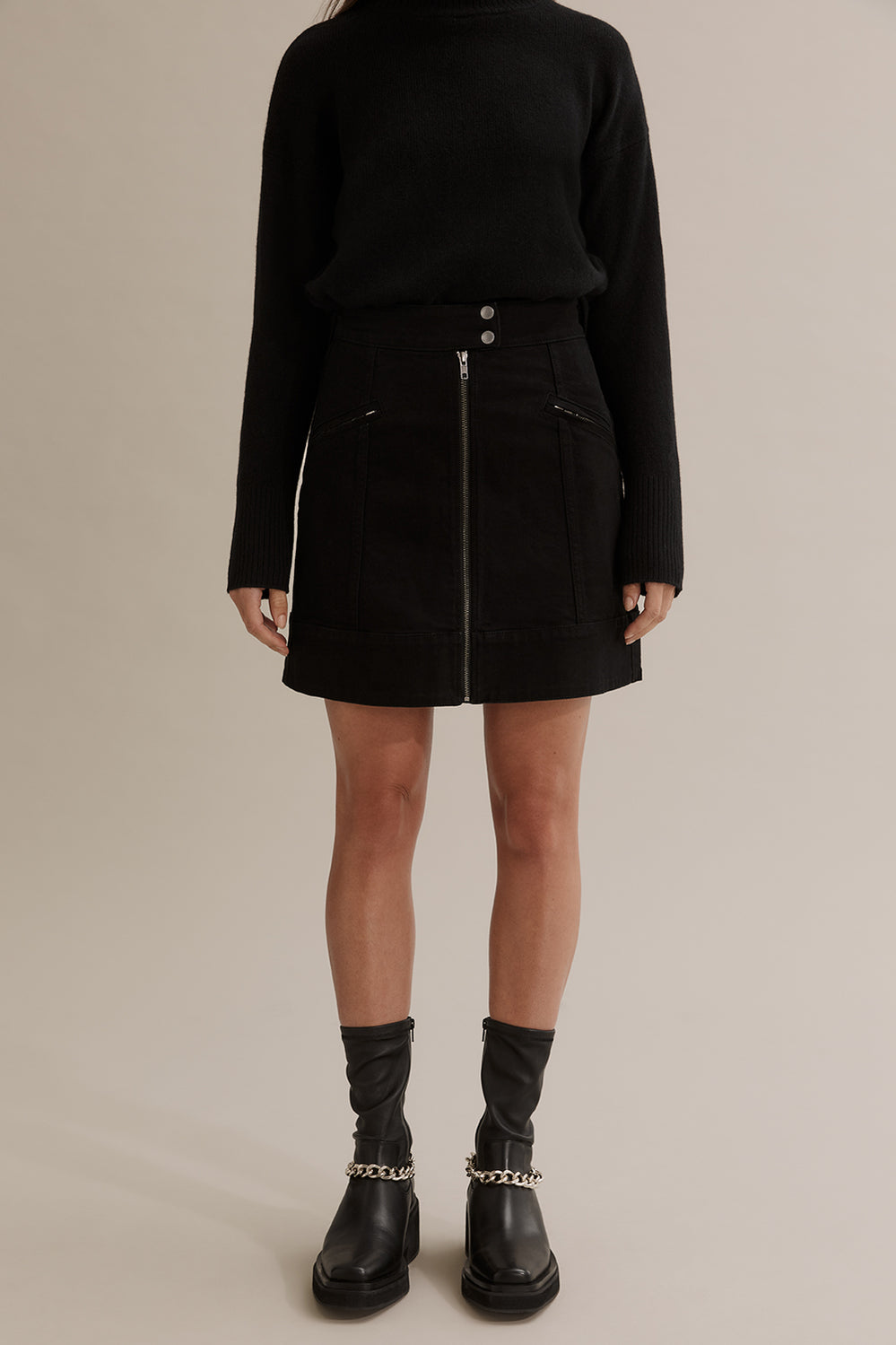 Cotton Zip Detail Mini Skirt