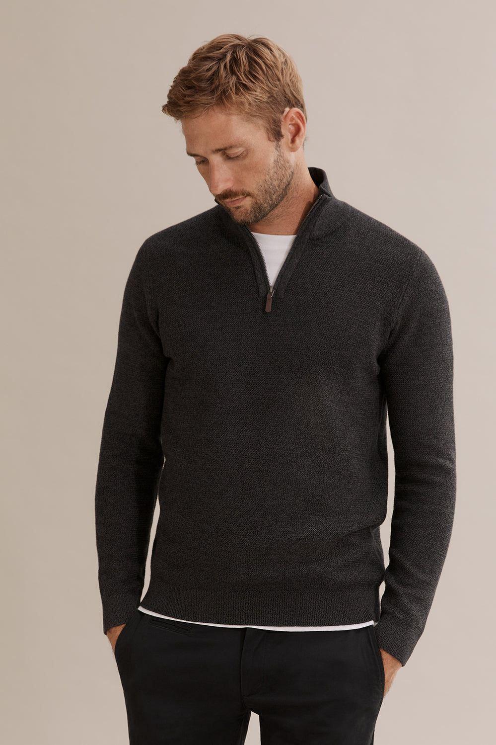 Cotton Textured Half Zip Knit