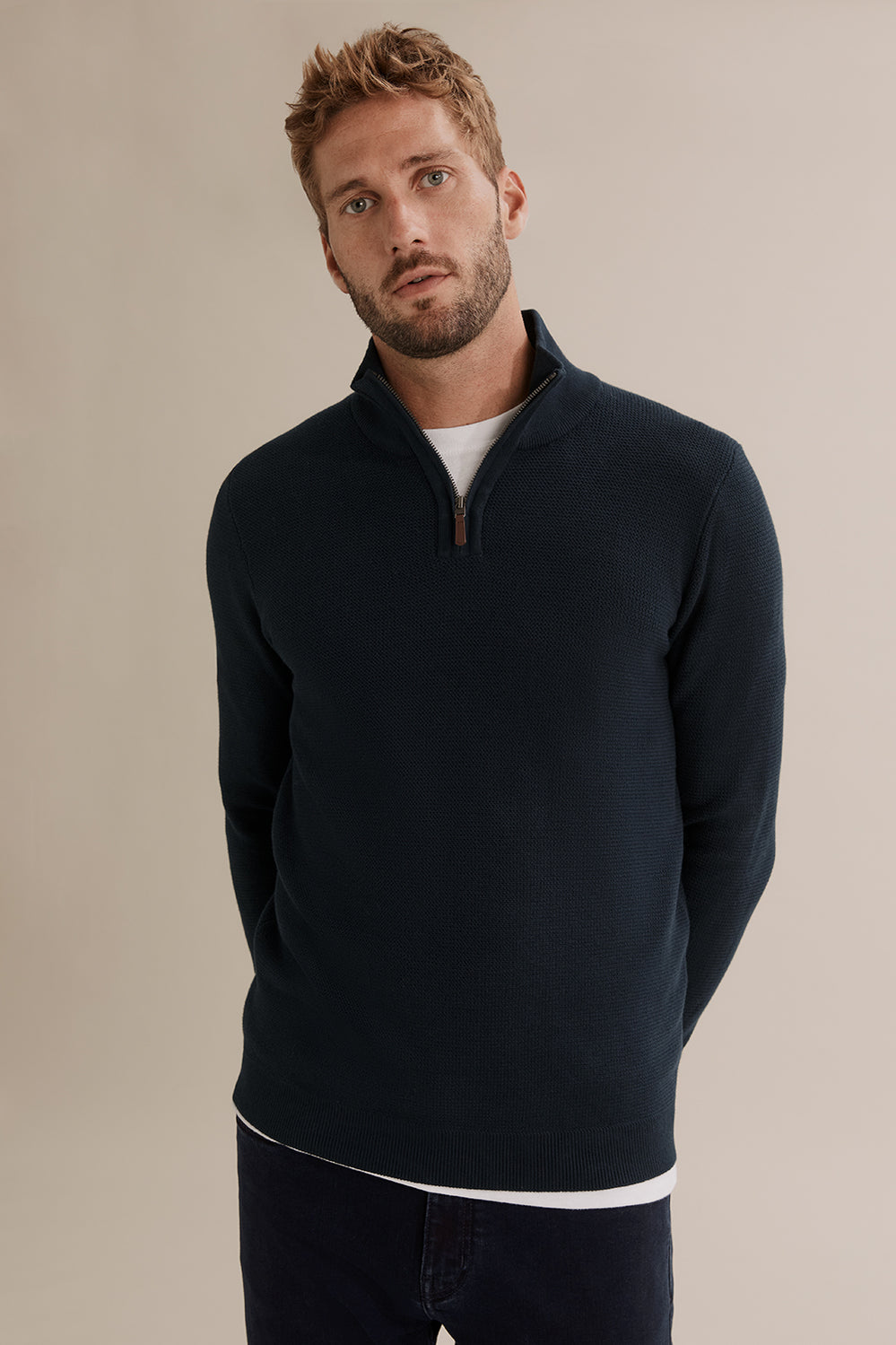 Cotton Textured Half Zip Knit