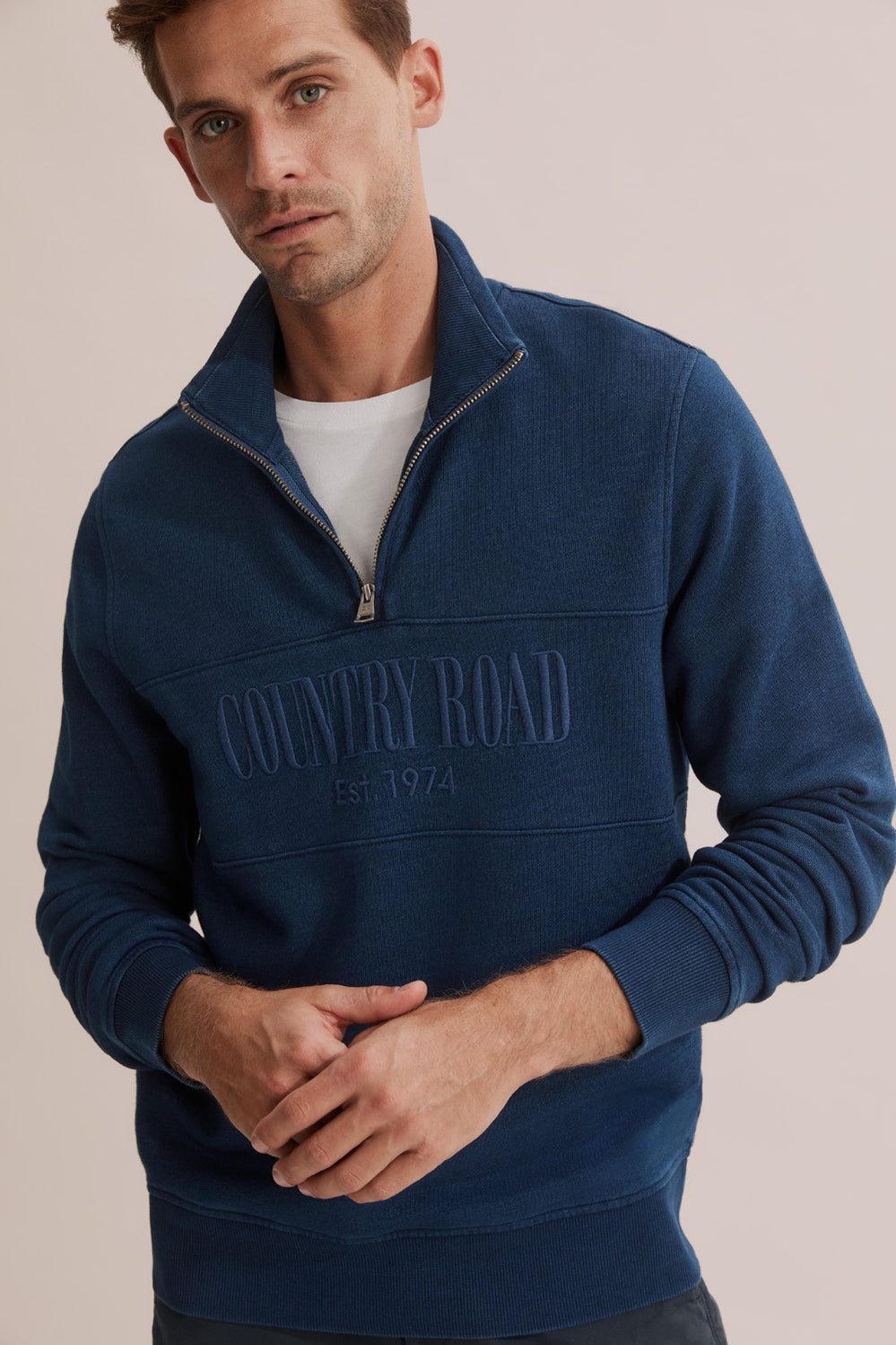 Cotton Indigo Half Zip Heritage Sweat