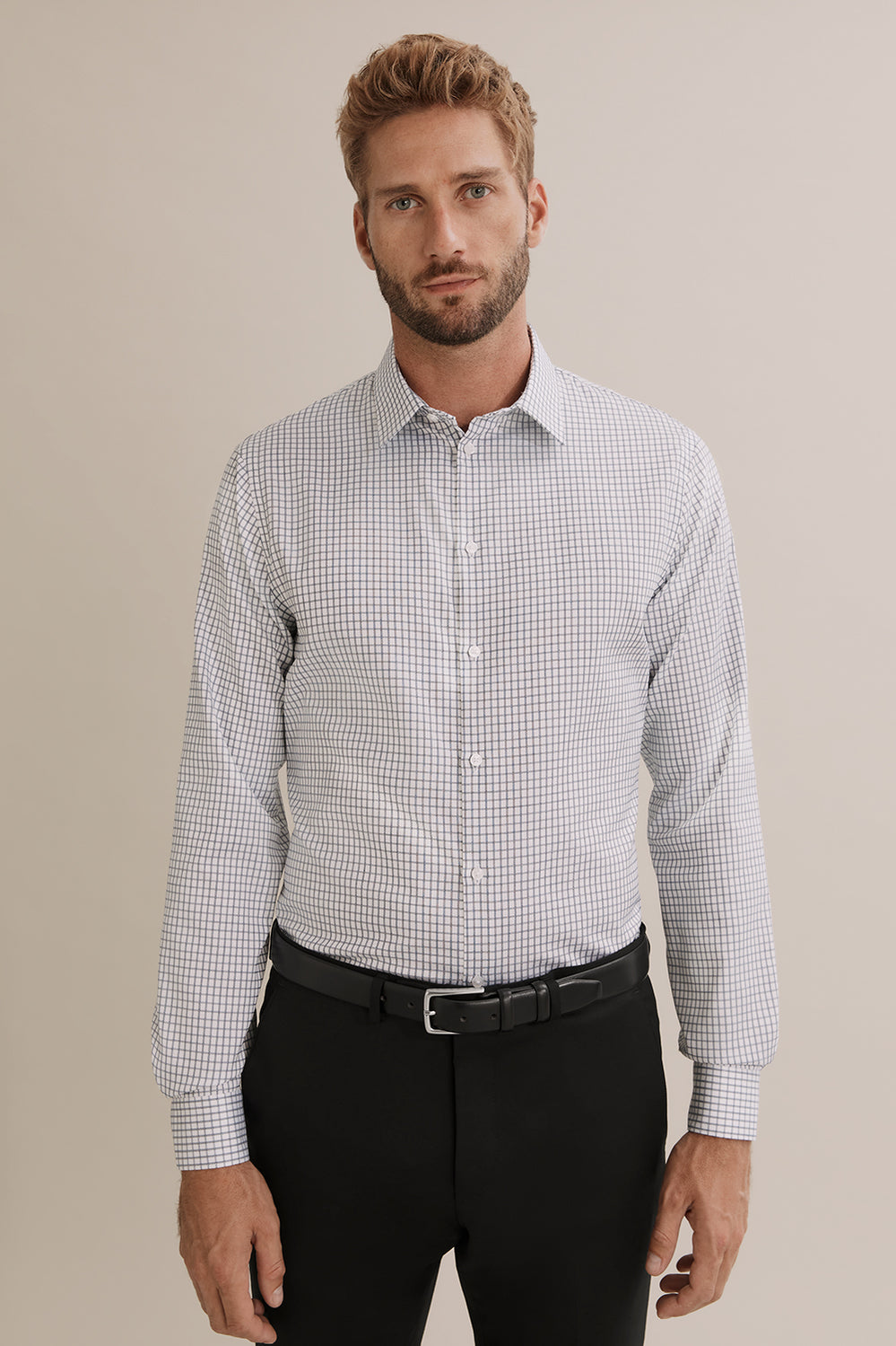 Slim Fit Grid Travel Shirt