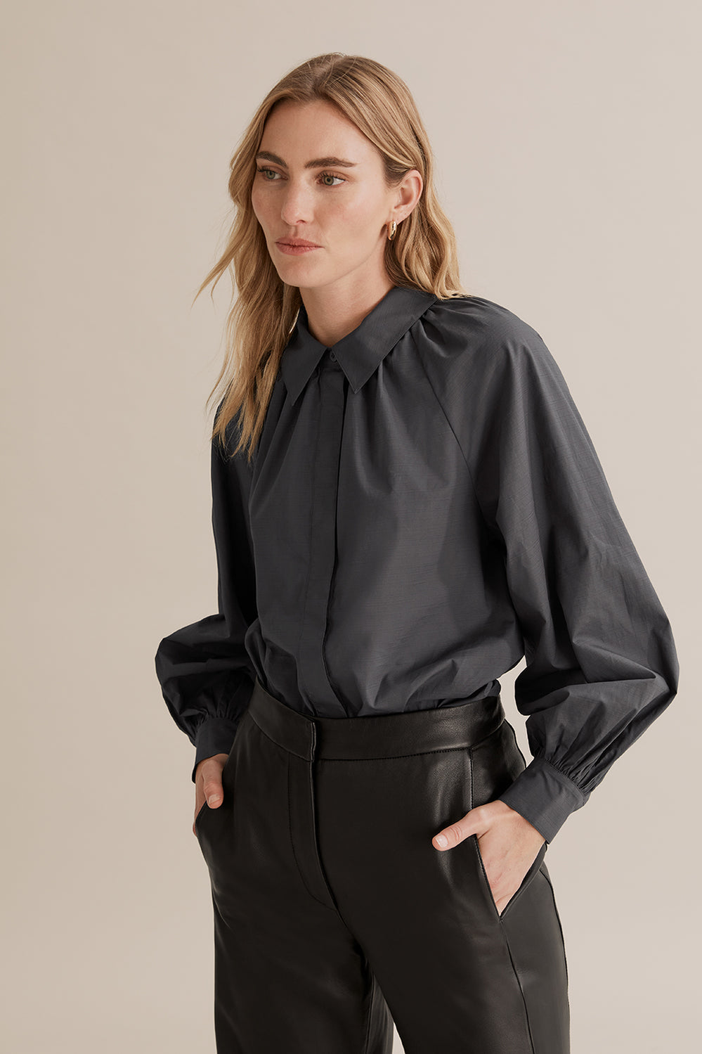 Gathered Poplin Blouse