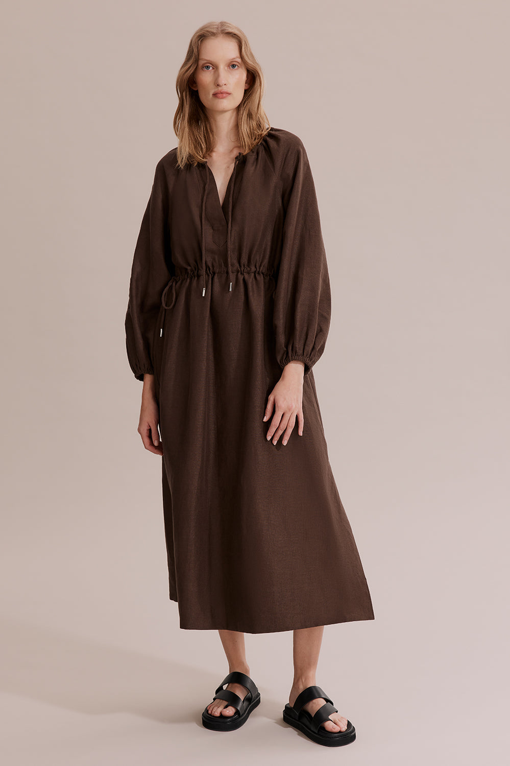 Linen Tie Waist Detail Dress