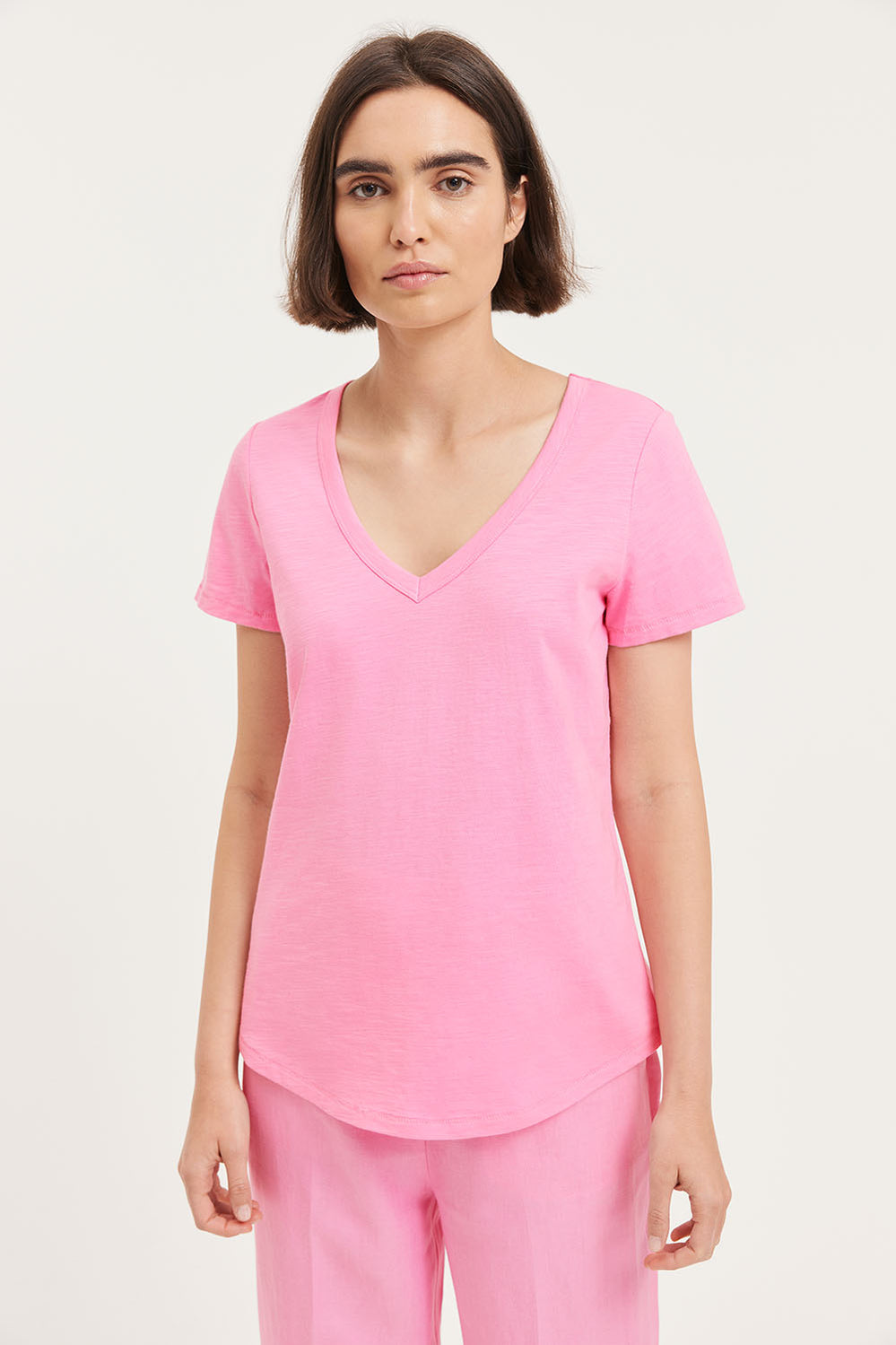Cotton Slub V-Neck T-Shirt