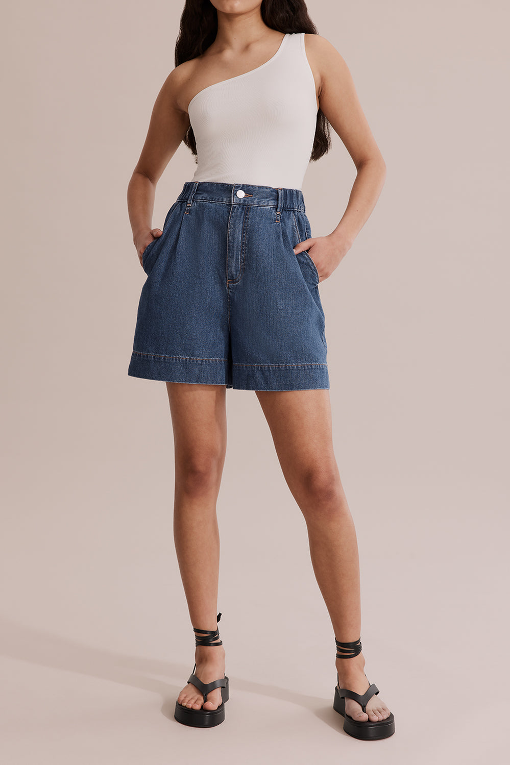Tuck Detail Denim Short