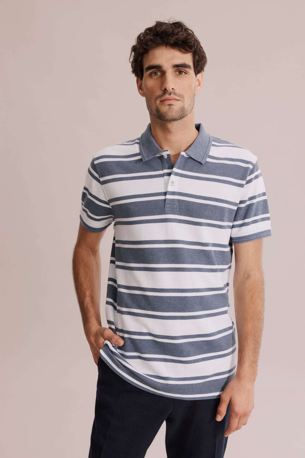 Cotton Block Stripe Pique Polo