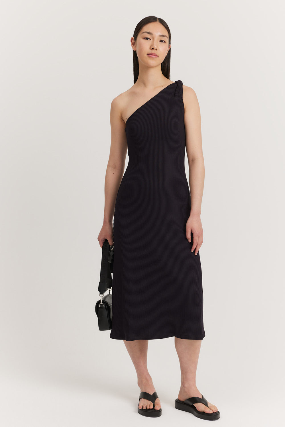 Twist One Shoulder Rib Dress