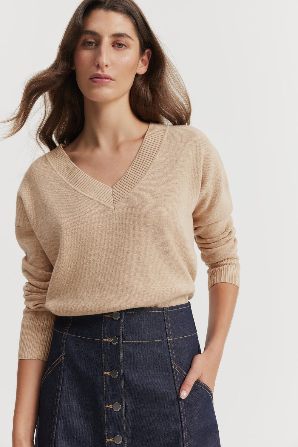 Cotton Linen V-Neck Knit