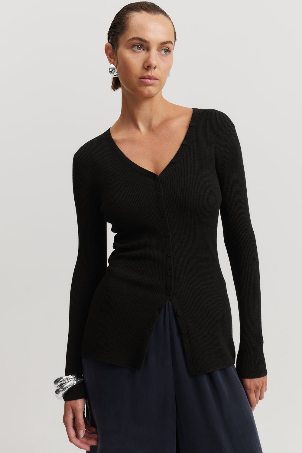 Merino Wool Silk Rib Cardigan