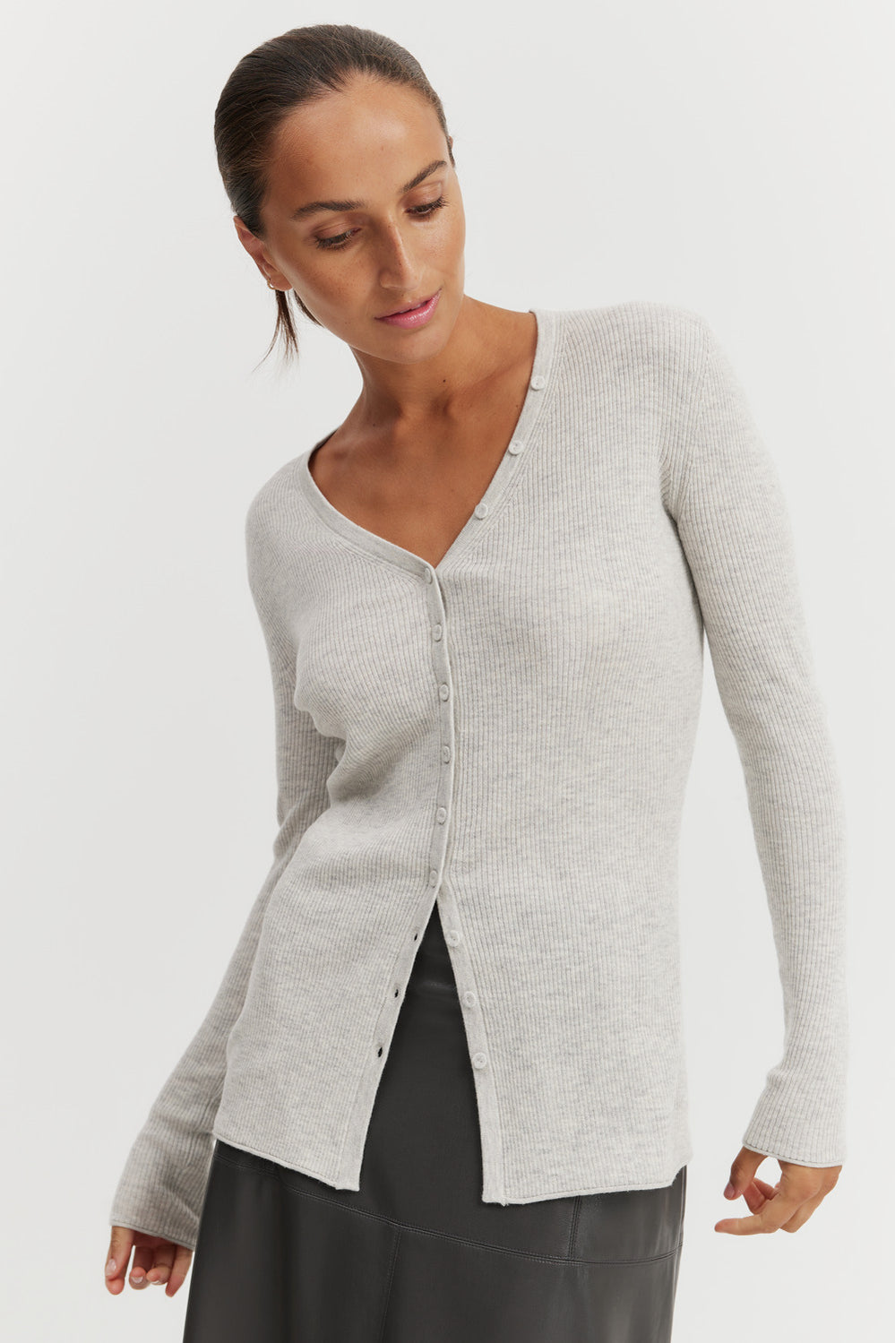 Merino Wool Silk Rib Cardigan
