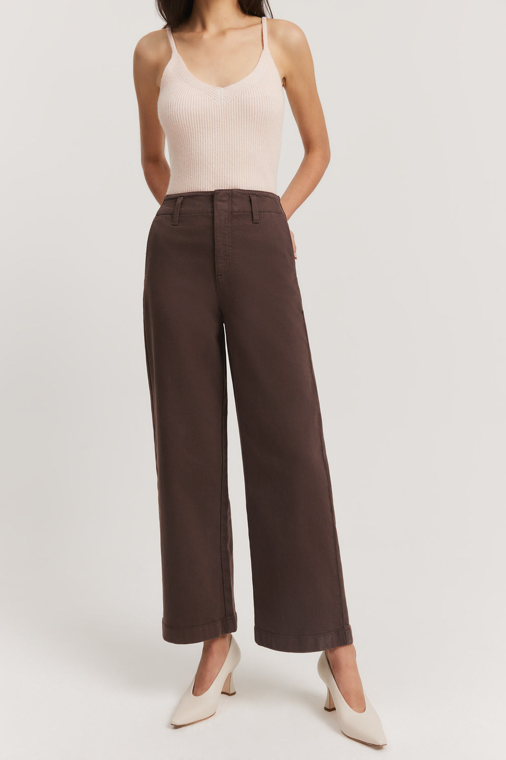 Cotton Blend High Rise Wide Leg Jean