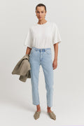 Cotton Blend High Rise Straight Leg Jean