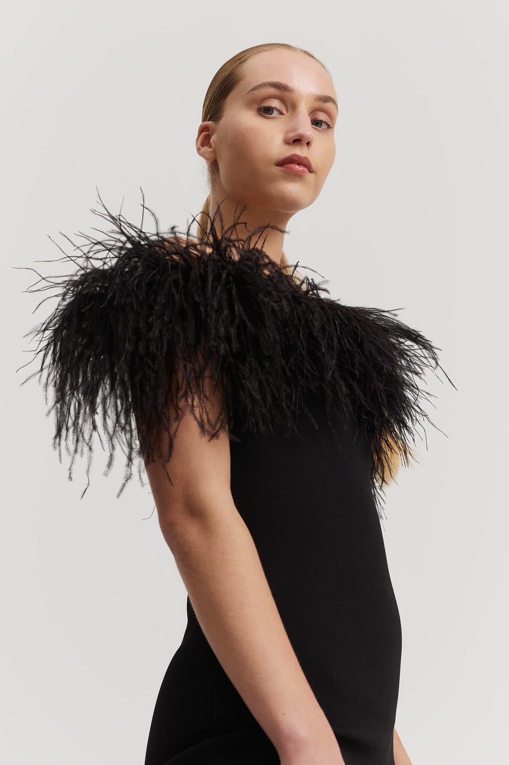 Feather Trim Off-Shoulder Dress