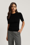 Merino Wool Silk Crew Short Sleeve Knit