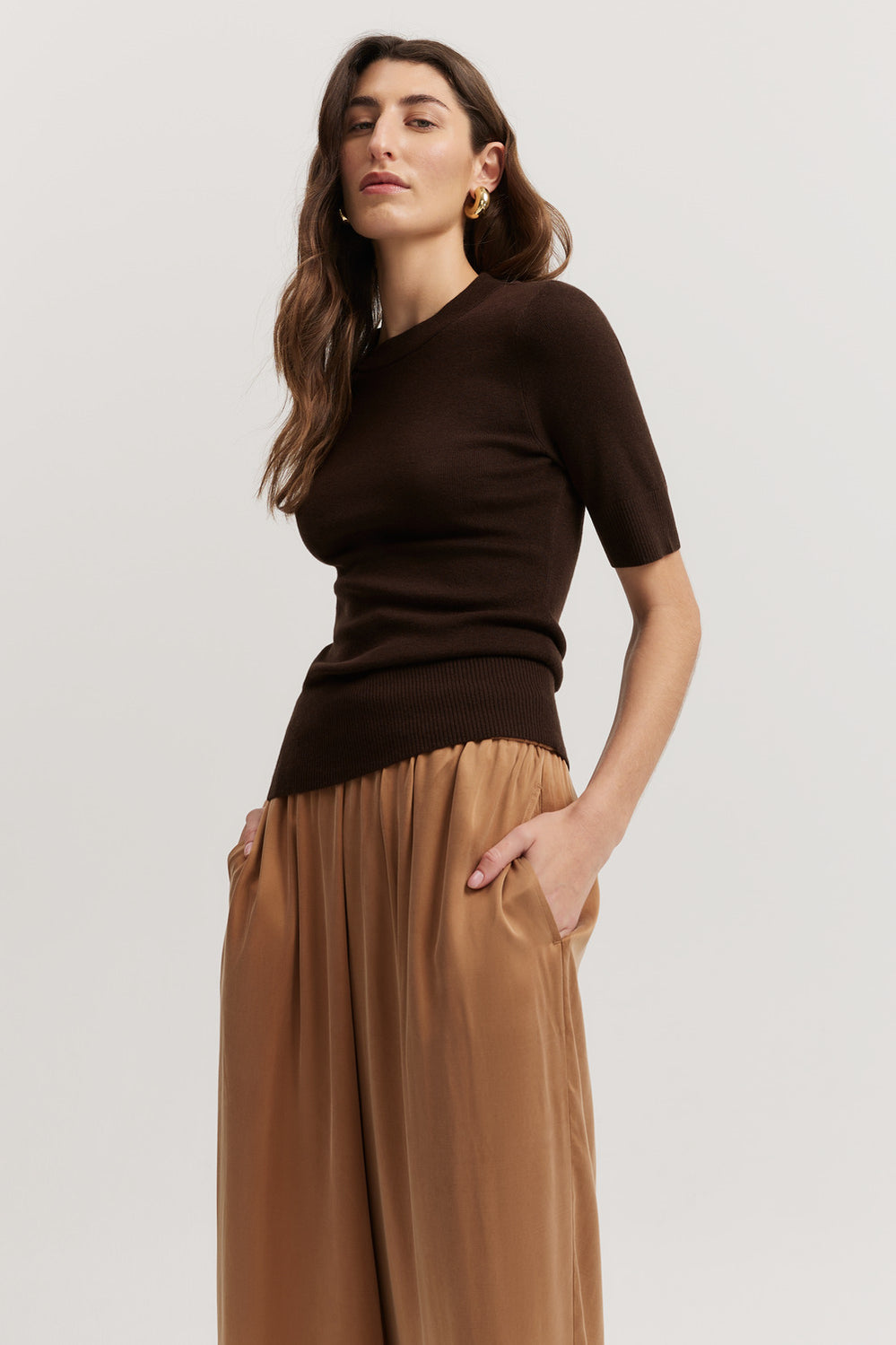 Merino Wool Silk Crew Short Sleeve Knit